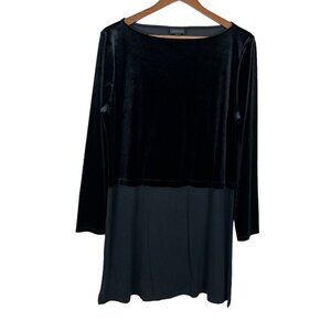 J Jill Wearever Tunic Top Womens Large Black Velvet Knit Mixed Media Side Slit L